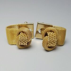 Vintage Simmons Yellow Gold Filled Knot Cufflinks, Mesh Wrap Around, Estate